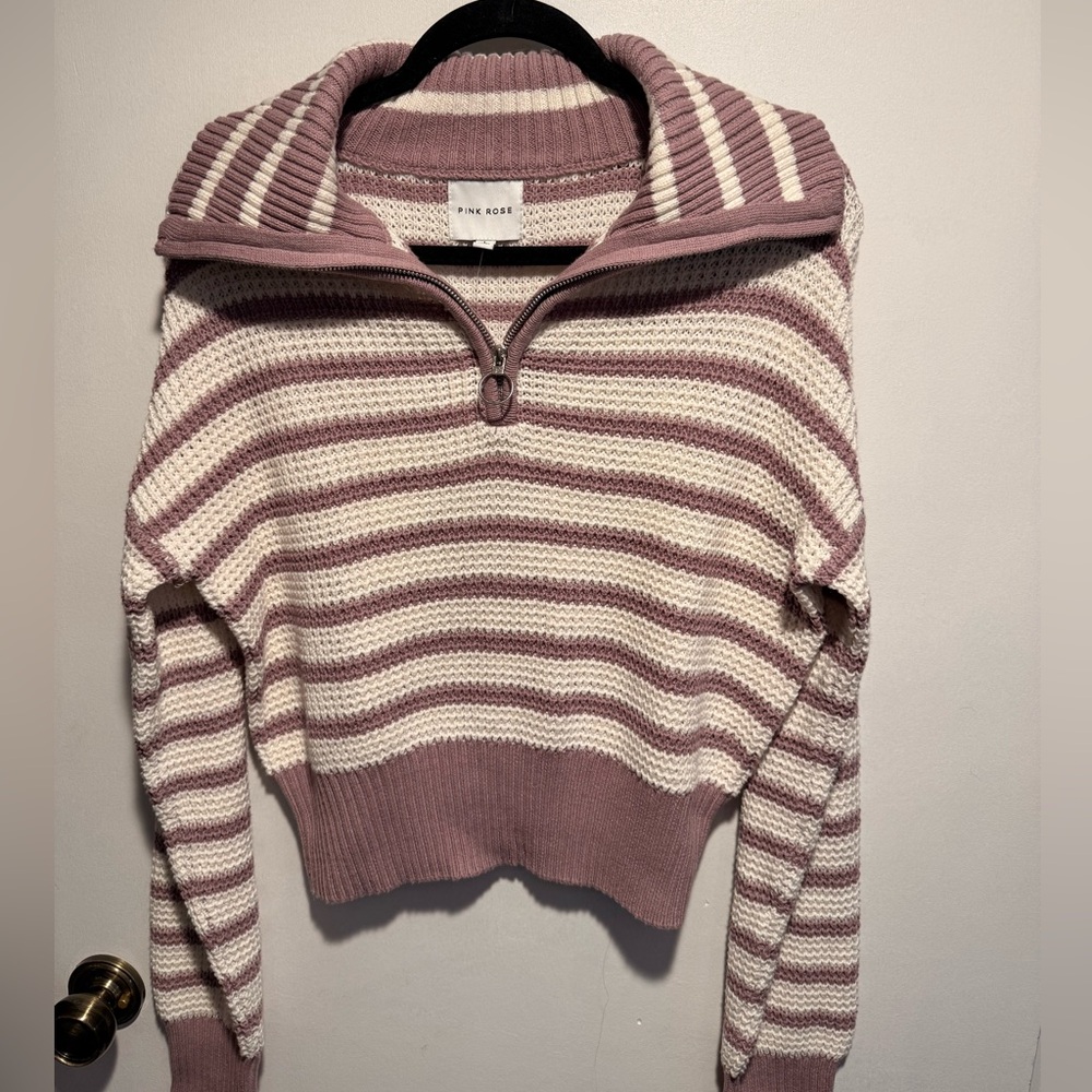 Pink Rose Women's Cowl Neck Sweater - Lavender and Cream